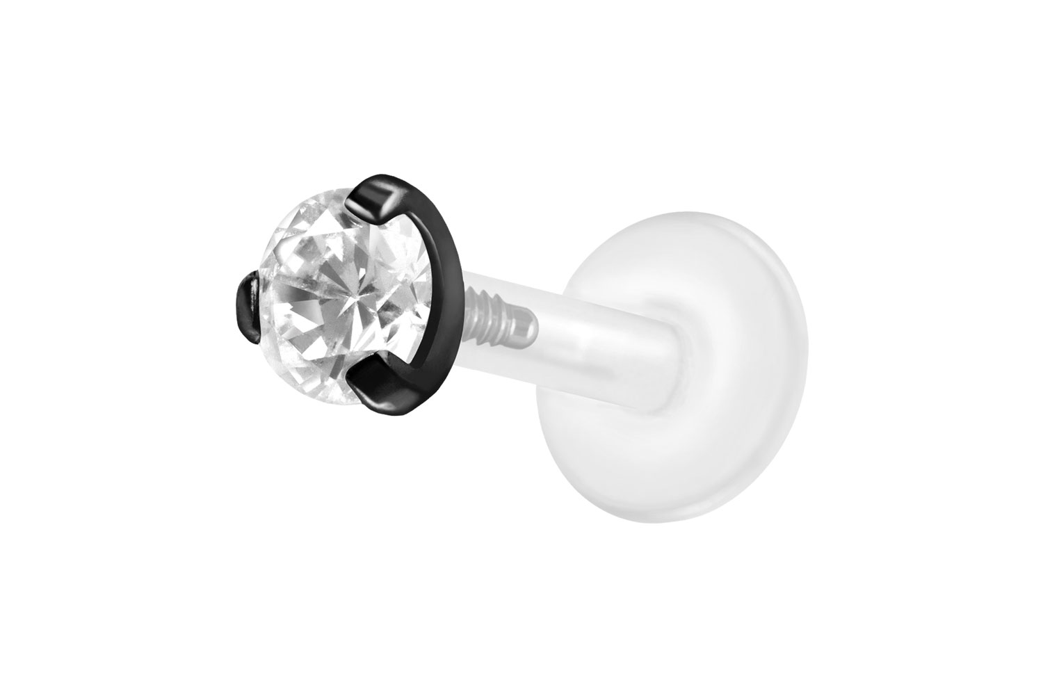 PTFE Labret Piercing mit Innengewinde + Titan-Aufsatz EINGEFASSTER KRISTALL